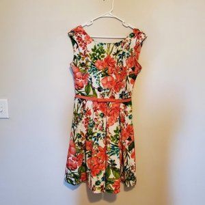 Floral A-line Tea Dress with Belt Size 8